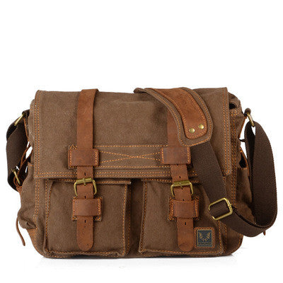 Canvas and Leather Messenger / Crossbody Bag