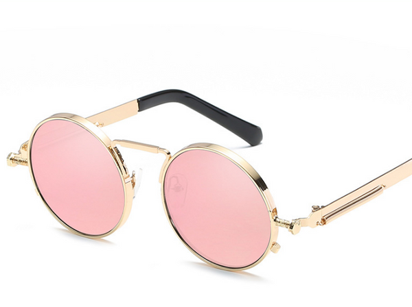 New spring mirror leg sunglasses Metal round frame retro sunglasses Colorful reflective European and American trend sunglasses