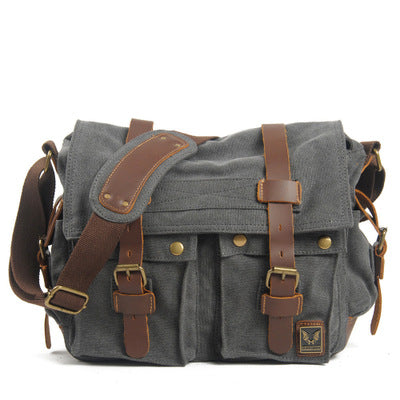 Canvas and Leather Messenger / Crossbody Bag