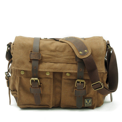 Canvas and Leather Messenger / Crossbody Bag