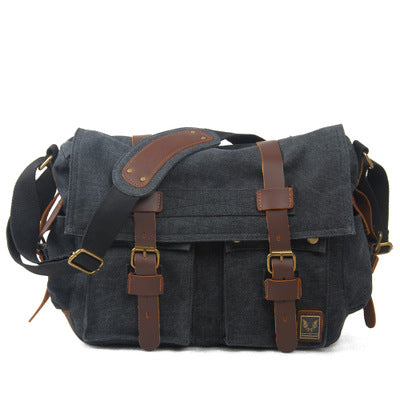 Canvas and Leather Messenger / Crossbody Bag