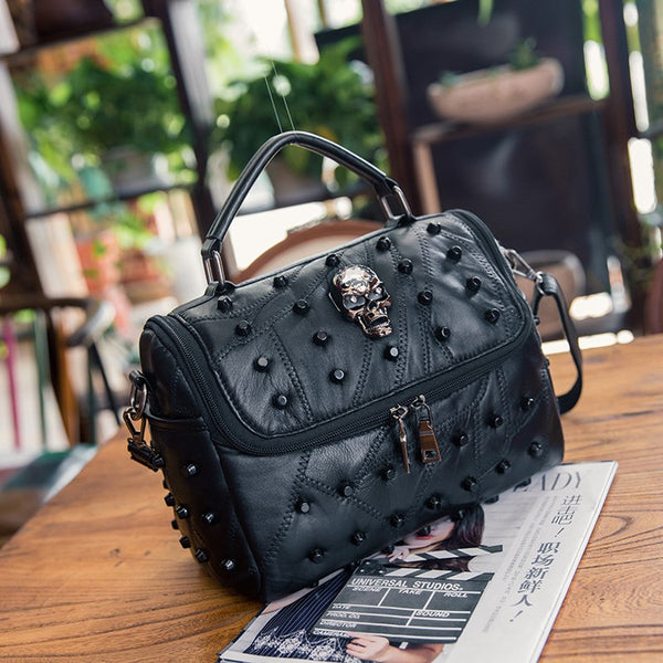 Black Skull Motif Shoulder Bag