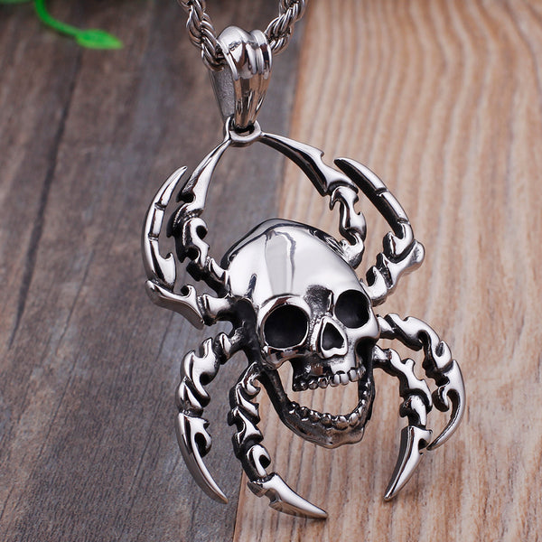 Men's Spider Pendant Skull Necklace