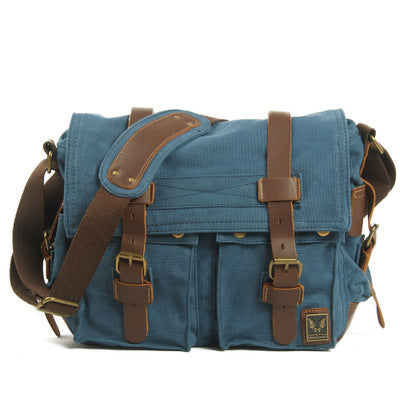 Canvas and Leather Messenger / Crossbody Bag